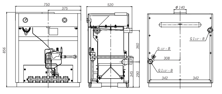Габаритные размеры чугунного котла Лемакс Лидер-50 котел Лемакс Лидер-50